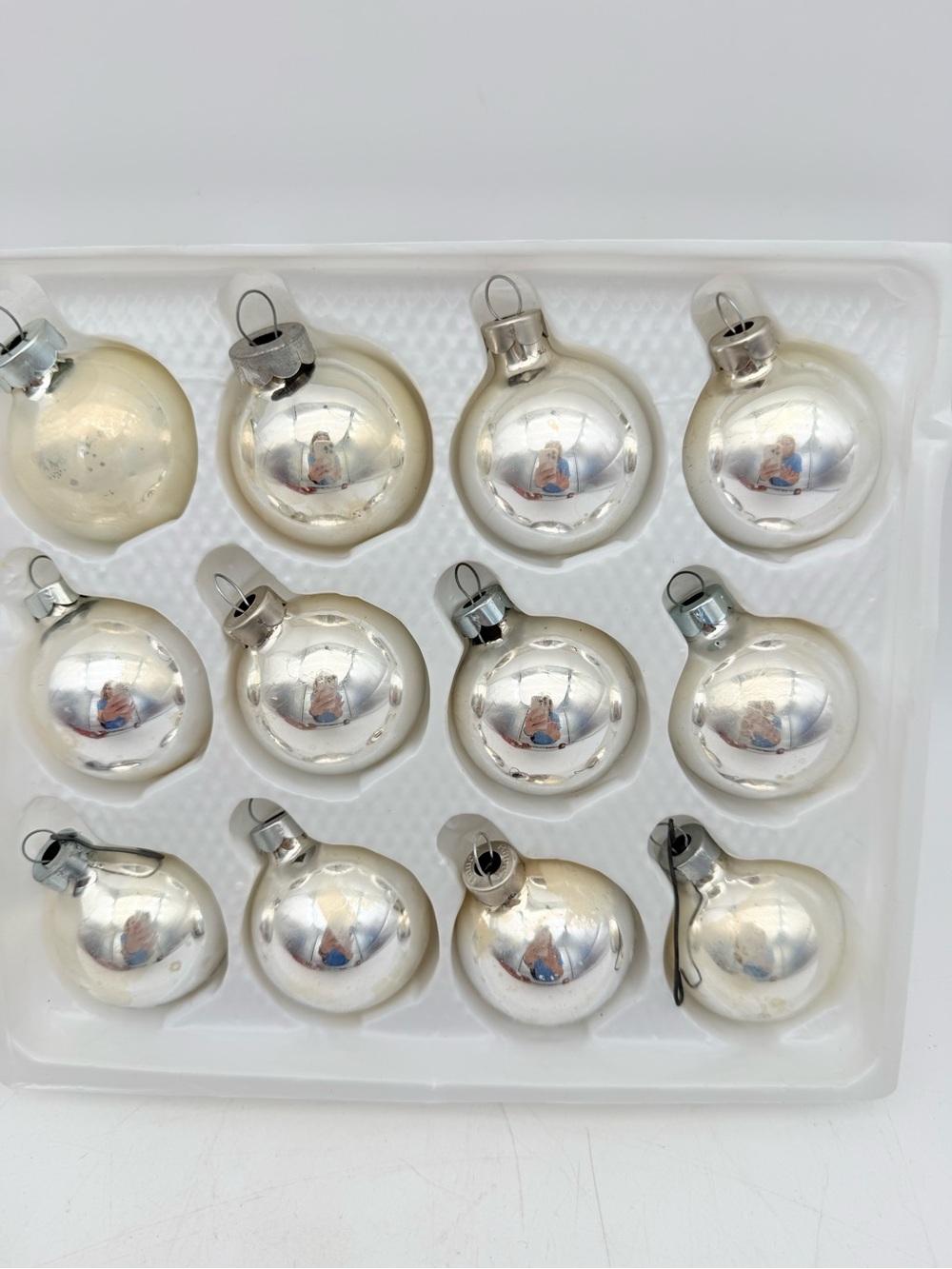Silver Glass Holiday Ornaments vintage - Pack of 12